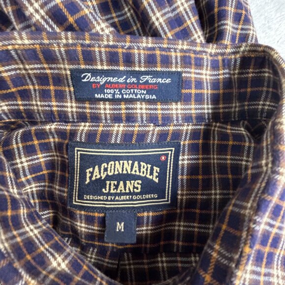 Faconnable Jeans Mens Plaid Cotton Long Sleeve Button-Down Shirt Medium Brown - Picture 3 of 7